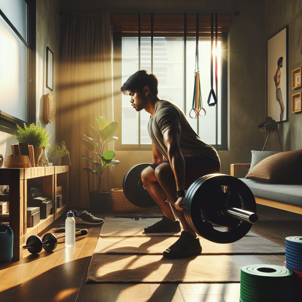 create a picture of a person working out at home