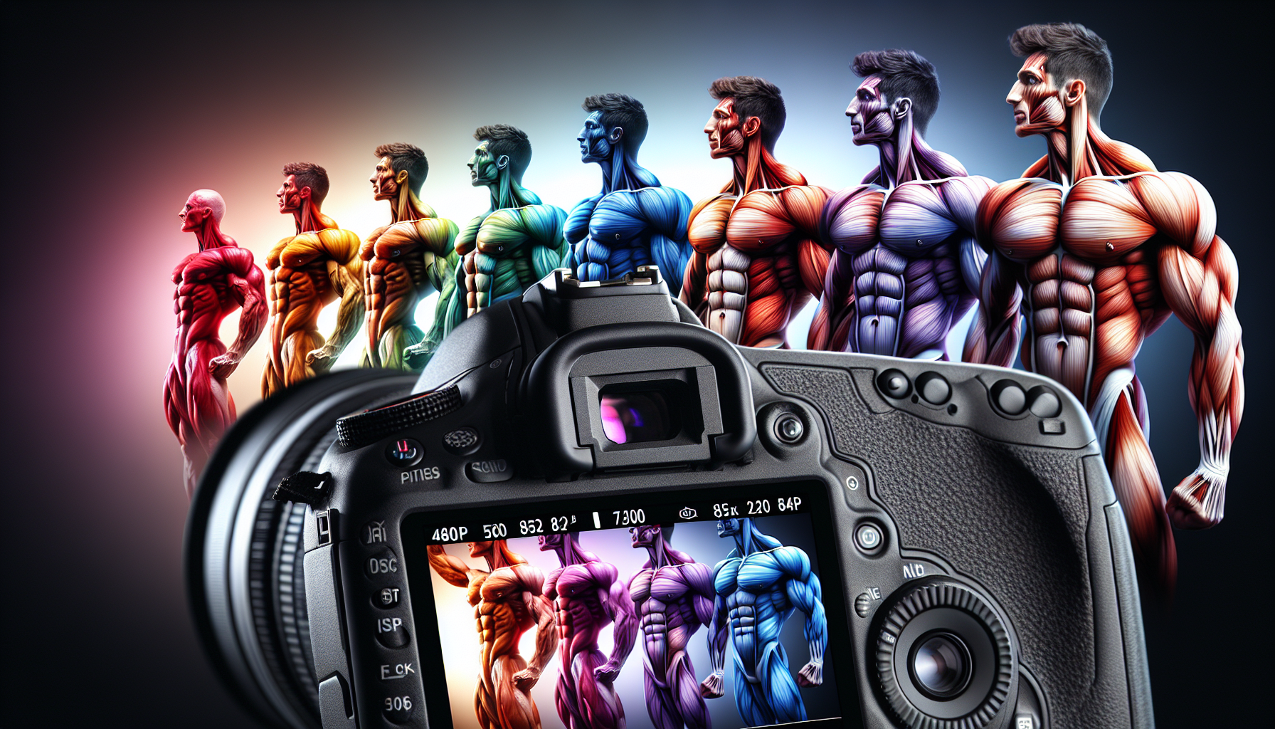 create an image that visualizes the evolution of bodybuilding